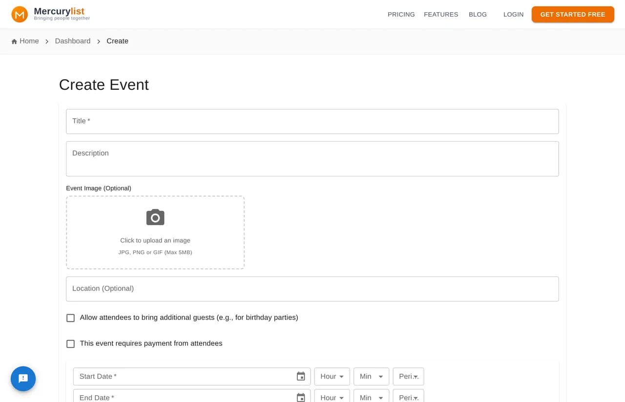 Event signup form