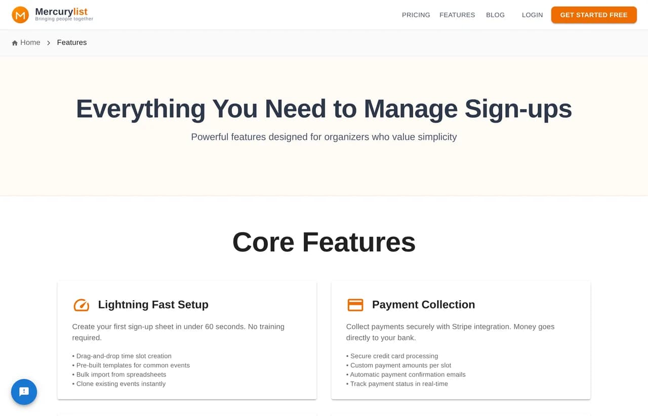 Features page